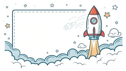cute rocket start up doodle art illustration background
