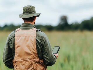 A biologist monitoring wildlife migration patterns with advanced GPS devices, symbolizing adaptation to changing ecosystems