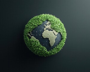 Fototapeta premium An artist s depiction of Earth encased in renewable energy grids and emissionsreducing systems, symbolizing transformation