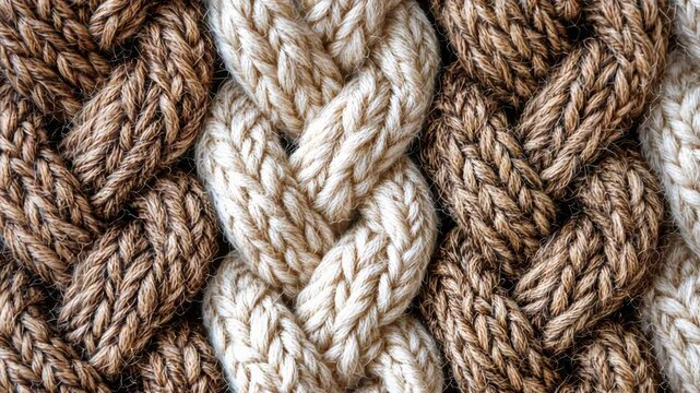 Beige and brown wool knit cable pattern