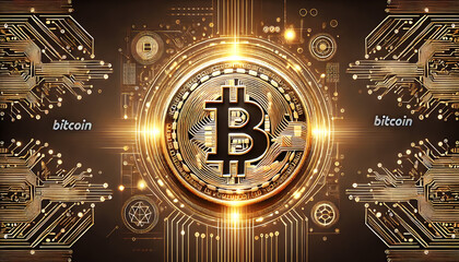 Conceptual image representing bitcoins and the blockchain technology in use in the world today.