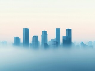 Naklejka premium A city enveloped in smog, with visible airpurifying towers filtering the environment, symbolizing urban emission control