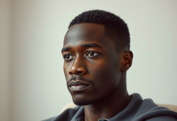 Obraz premium Portrait of a contemplative Afro-American male with a subtle background