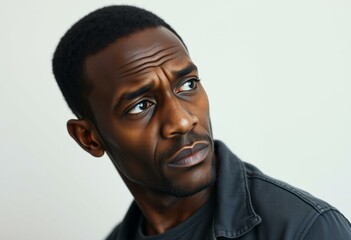 Obraz premium Portrait of a sad African American man with a worn expression