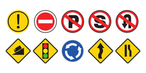Set of traffic signs. Temporary warning signs. Vector illustration