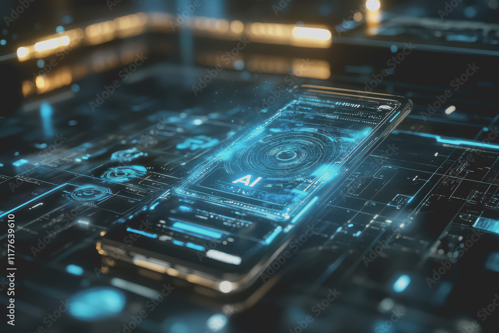 Poster mockup 3d of mobile technology with text 