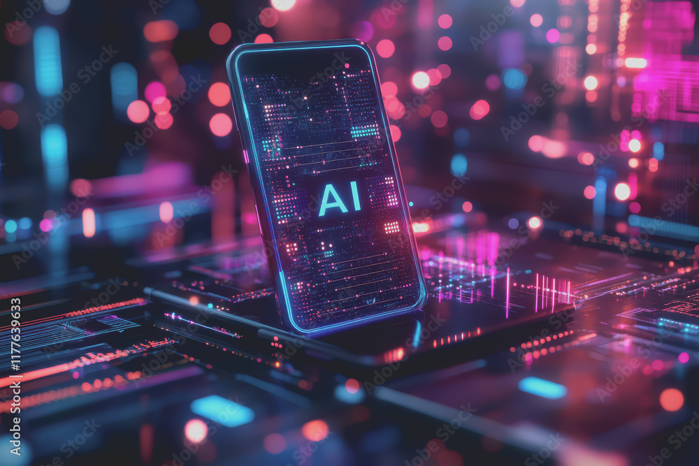 Poster mockup 3d of mobile technology with text 