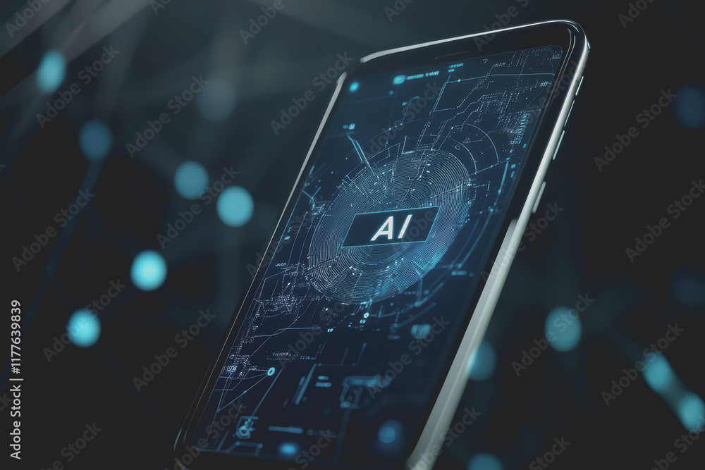 Aufkleber mockup 3d of mobile technology with text 