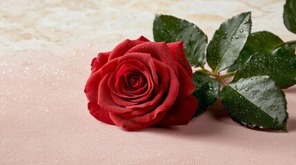 Valentine's Day Celebration with Dewdrops on Red Rose Floral Arrangement Indoor Close-up Romantic Concept
