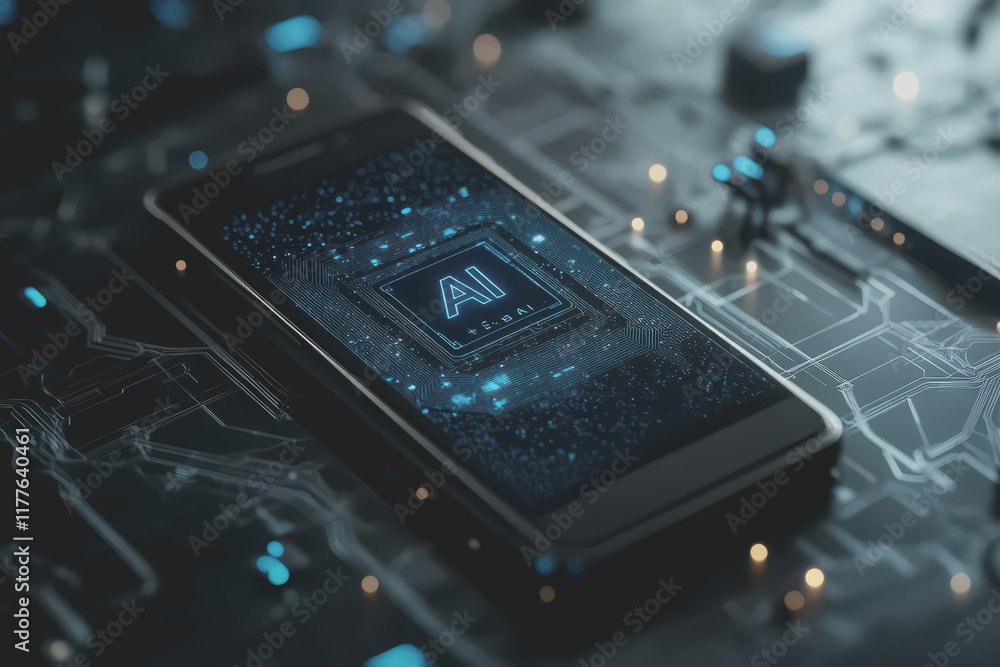 Poster mockup 3d of mobile technology with text 