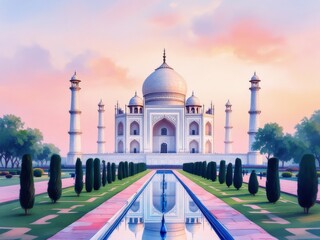 Fototapeta premium Timeless Elegance: Taj Mahal Hand-Drawn Illustration