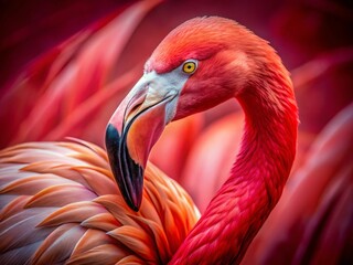 Obraz premium Pink Flamingo Closeup Red Background - Exotic Bird Photography