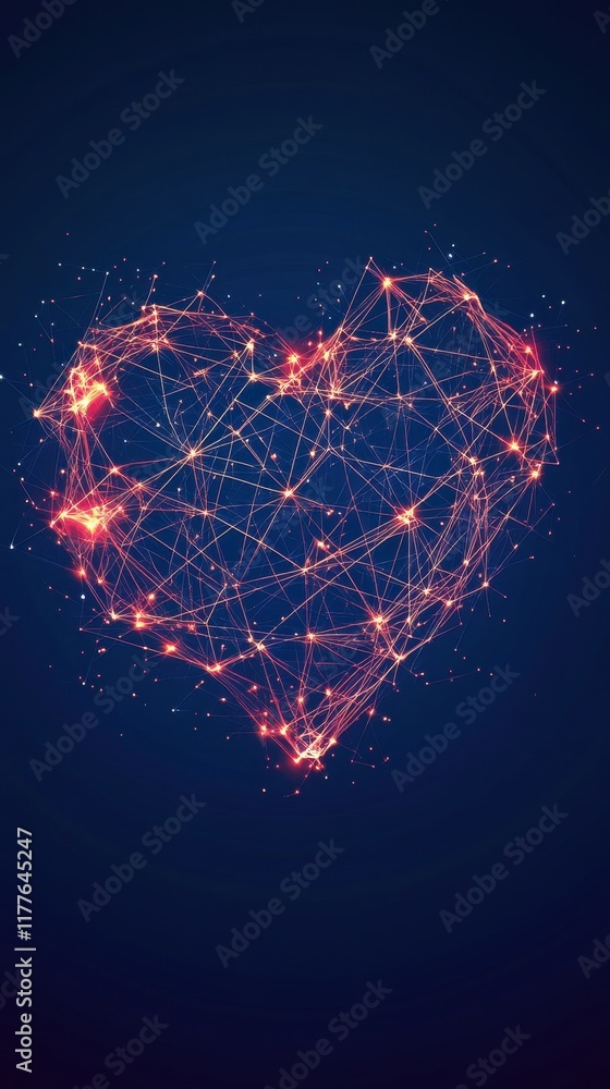 Aufkleber abstract network heart design illuminated with light