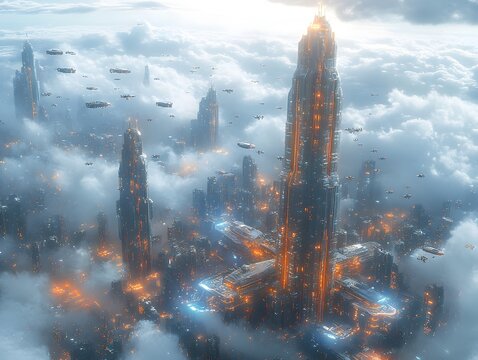 Ambitious Floating Metropolis with Striking Geometric Skyline and Luminescent Bridges