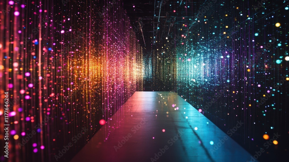Poster hanging led lights creating a mesmerizing spectacle of color and light in a contemporary space, tran