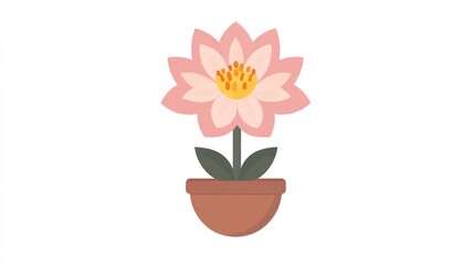 Pink potted flower blooming, isolated, white background, website icon