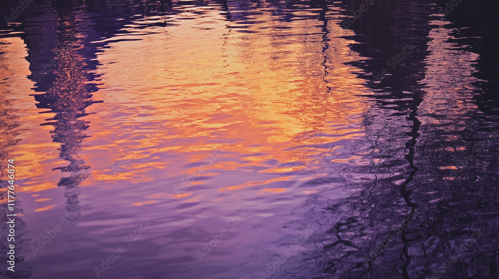 Poster sunset colors reflected in a tranquil river creating a breathtaking view at dusk