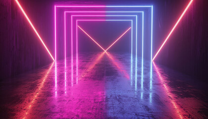 Bright neon lines intersecting in abstract space, creating vibrant atmosphere