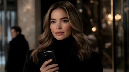 Woman with Smartphone, Stylish Portrait Illustration