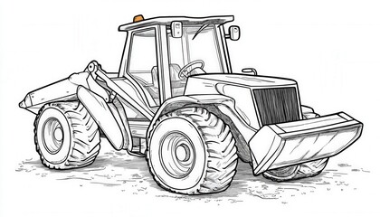 Naklejka premium A hand-drawn sketch of a backhoe loader. Ideal for construction, farming, or vehicle-themed coloring pages, illustrations, and educational materials.