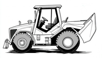 Naklejka premium A stylized line art image of a tractor or front loader. Great for coloring pages, activity books, or construction-themed designs.