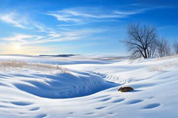 Prairie Dog Winter Wonderland - A prairie dog rests peacefully in a snowy landscape, symbolizing winter's quiet beauty, resilience, solitude, hope, and the cycle of nature.