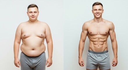 Male transformation journey before and after weight loss with diverse fitness perspectives