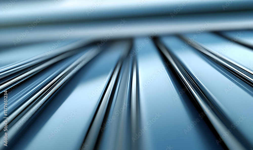 Poster abstract close-up of sleek, parallel metallic lines converging, creating a dynamic, modern design. i