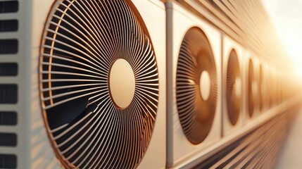 A community in extreme heat using solarpowered fans and cooling systems, symbolizing sustainable living