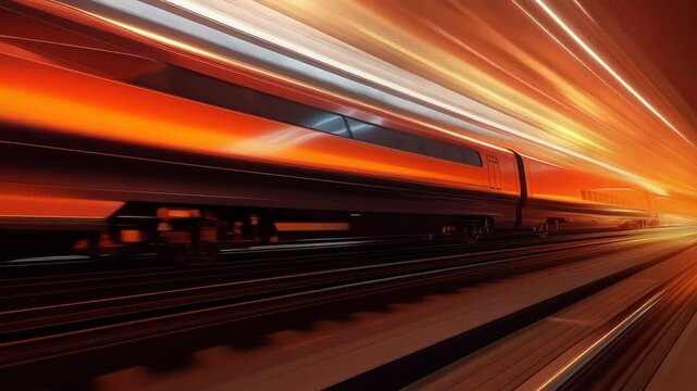 A modern high-speed train is traveling at a fast speed along the tracks. The concept of hi-tech technology.