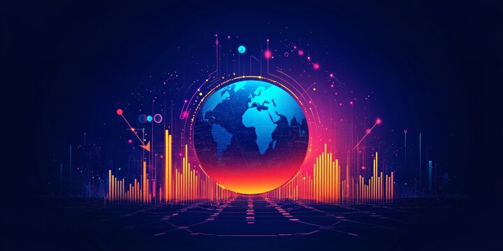 Digital futuristic globe with data visualization
