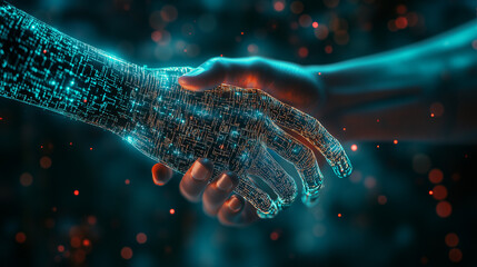 Digital Handshake: Human and AI Collaboration Concept in Futuristic Design