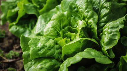 Fresh Butterhead Lettuce on Green Leaf Background