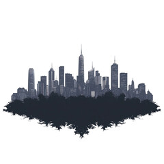 Fototapeta premium A sleek, transparent silhouette of a city skyline with iconic modern buildings on transparent background, Urban Skyline Silhouette on transparent background,