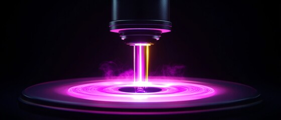 A captivating hologram icon with vibrant purple and yellow light beams, creating mesmerizing effect