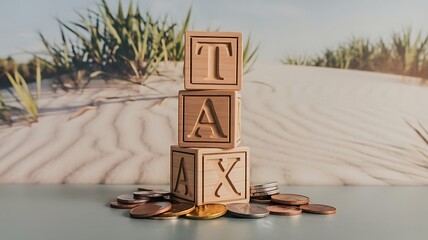 Three wooden pieces with letters tax in them,  'Tax Savings' concept.