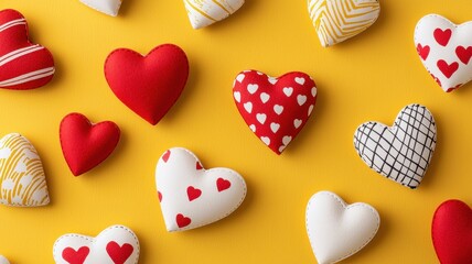 Fototapeta premium Valentine's card featuring floating heart doodles, playful composition, vibrant colors, and a cheerful mood.