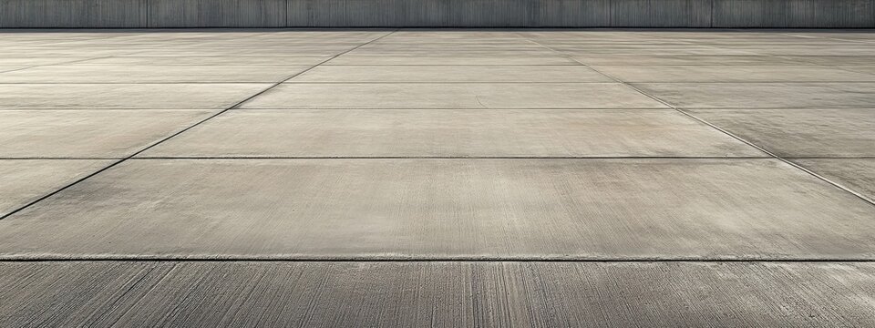 Concrete pavement extending in a smooth and even surface under bright daylight outside an industrial facility