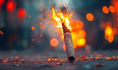 Cultural Performance with Firecrackers, vibrant display of traditional dance, colorful costumes, dynamic movements, festive atmosphere, community celebration