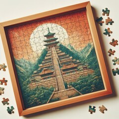 93 Retro Style Puzzle A retro style puzzle with a wooden frame a