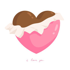 Heart shape chocolate is wrapped with pink paper and 