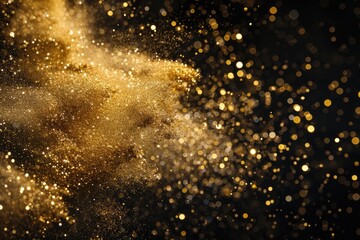 Obraz premium Golden Glitter Explosion: Abstract Particle Art on Black Background