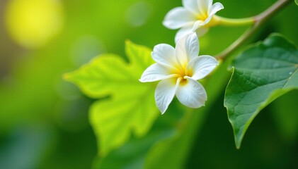 Obraz premium Delicate white blooms unfurl on papaya branches, nature, tree