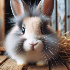 Obraz premium Domestic rabbit's face with long whiskers – Soft fur twitching