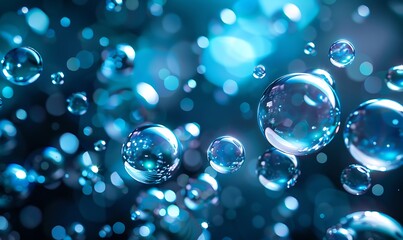 Softly glowing bubbles in blues and greens cascade over a dark blue backdrop