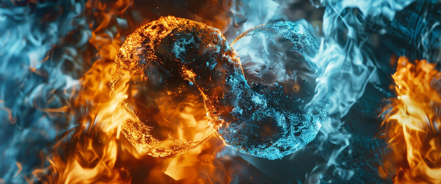 Yin Yang Symbol mit Feuer und Wasser - Panorama Illustration