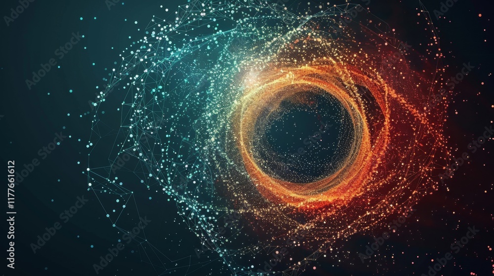 Poster swirling particles create a dynamic vortex effect in a cosmic background