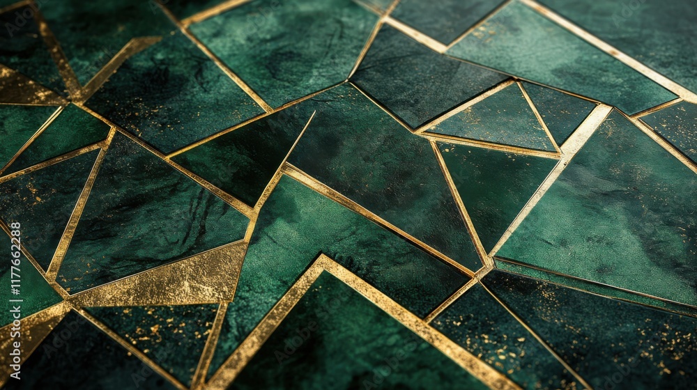 Poster Textured geometric design in deep forest green with gold accents creating an elegant visual pattern