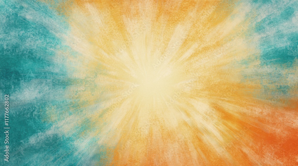 Poster soft pencil strokes create a vibrant radiating pattern combining warm and cool colors in a dynamic d