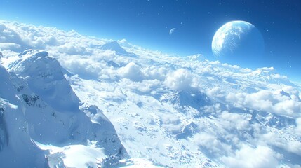'  Snowy mountains, clouds, earth view from space, for background images.
